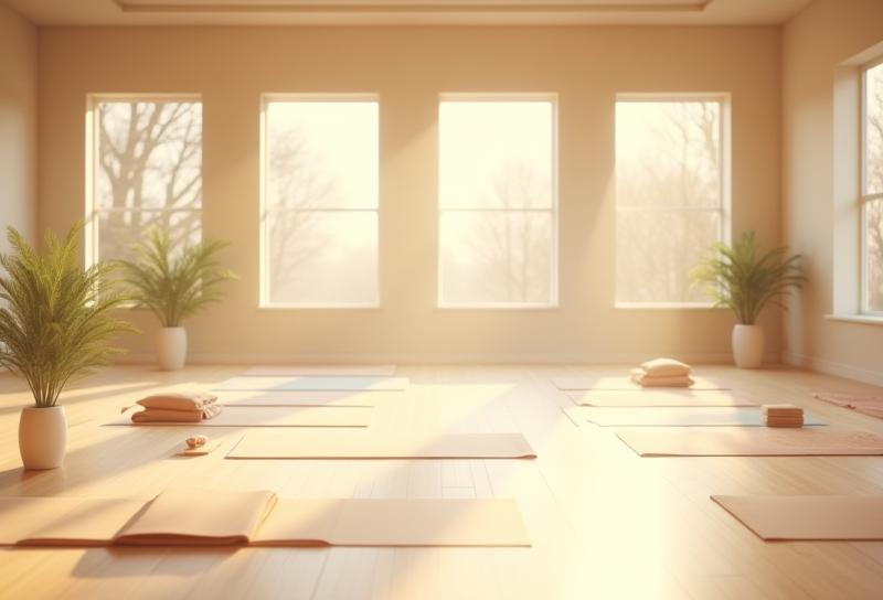 Yoga studio set up with mats