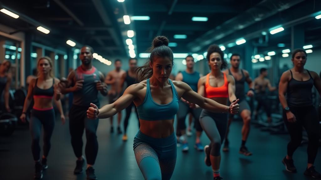 Dynamic shot of people exercising in a modern gym